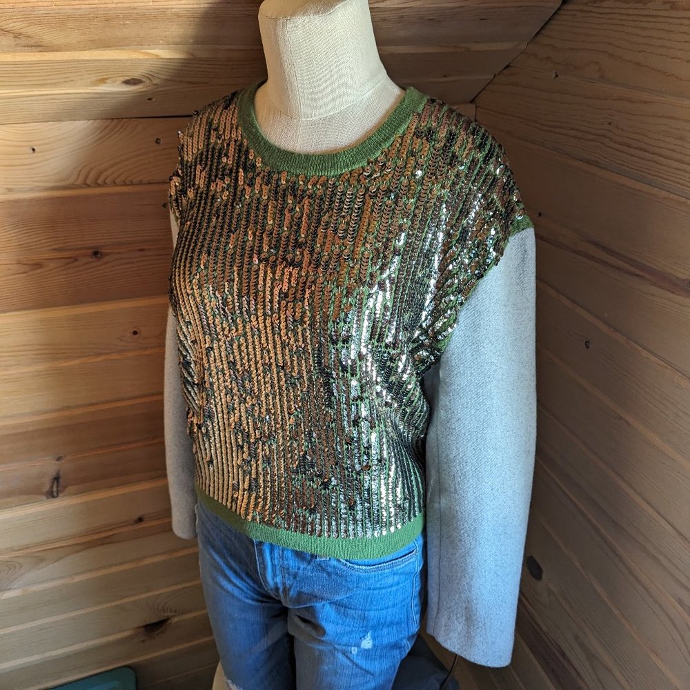 3.1 Phillip Lim Green Contrast Sleeve Wool Sweater